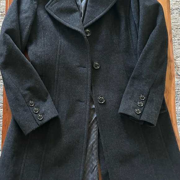 Anne Klein Classic Wool Cashmere Peacoat Dress Coat Black Overcoat Size 8 - Picture 7 of 11